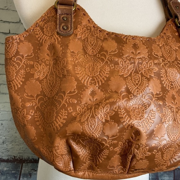 The Sak Indio Genuine Leather Satchel Purse Bag Floral Embossing Western Boho - Picture 3 of 16
